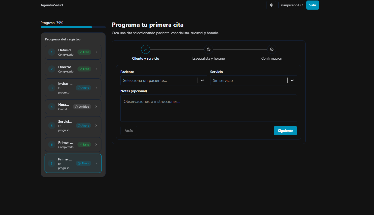 Primera cita creada en Agendia Salud